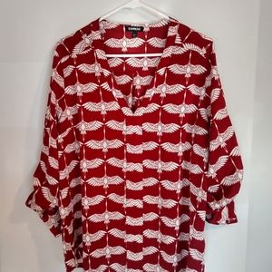 Express Red Bird Print Blouse Sz XL